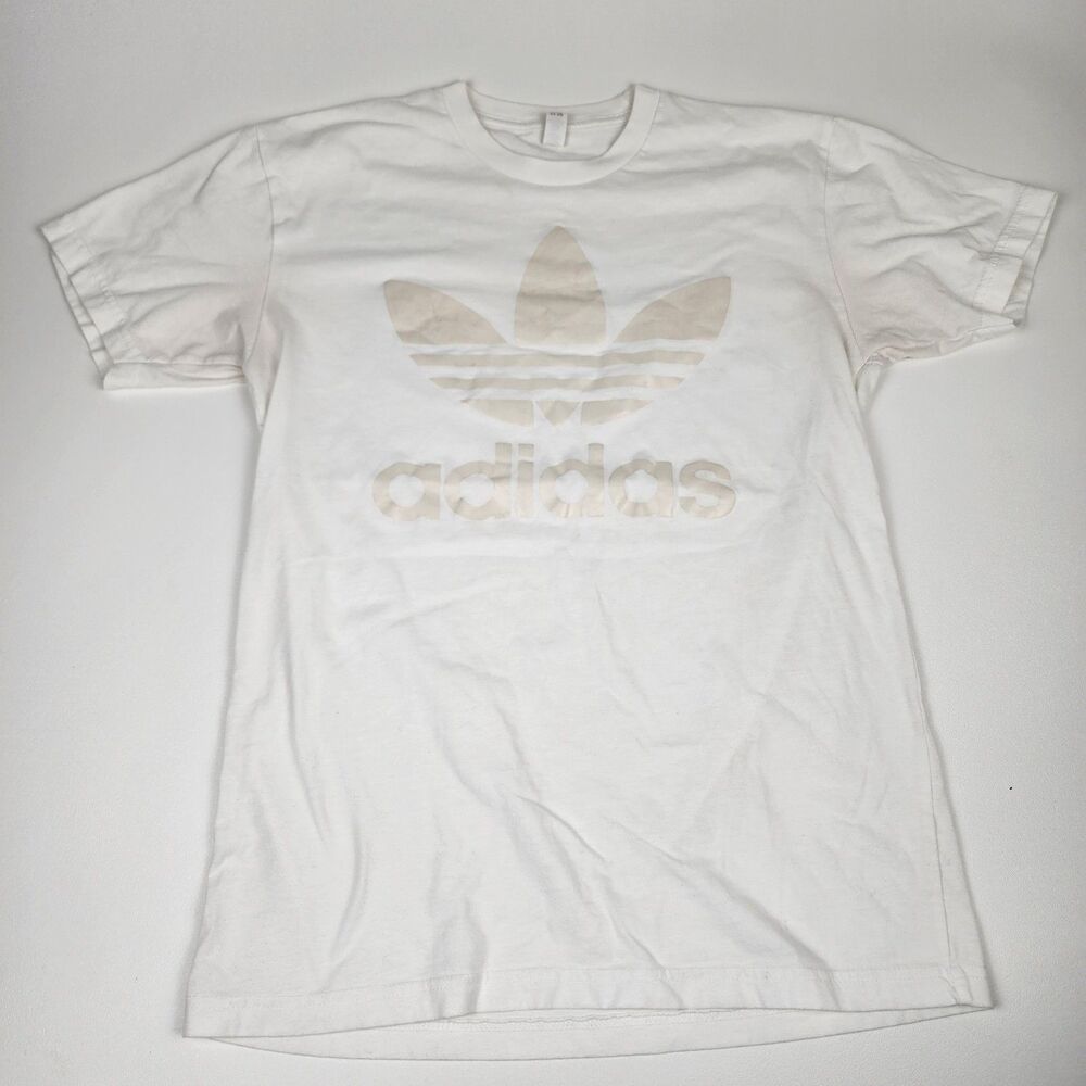 Adidas Originals Trefoil T Shirt Womens Small White Tonal Logo Short Sleeve Tee